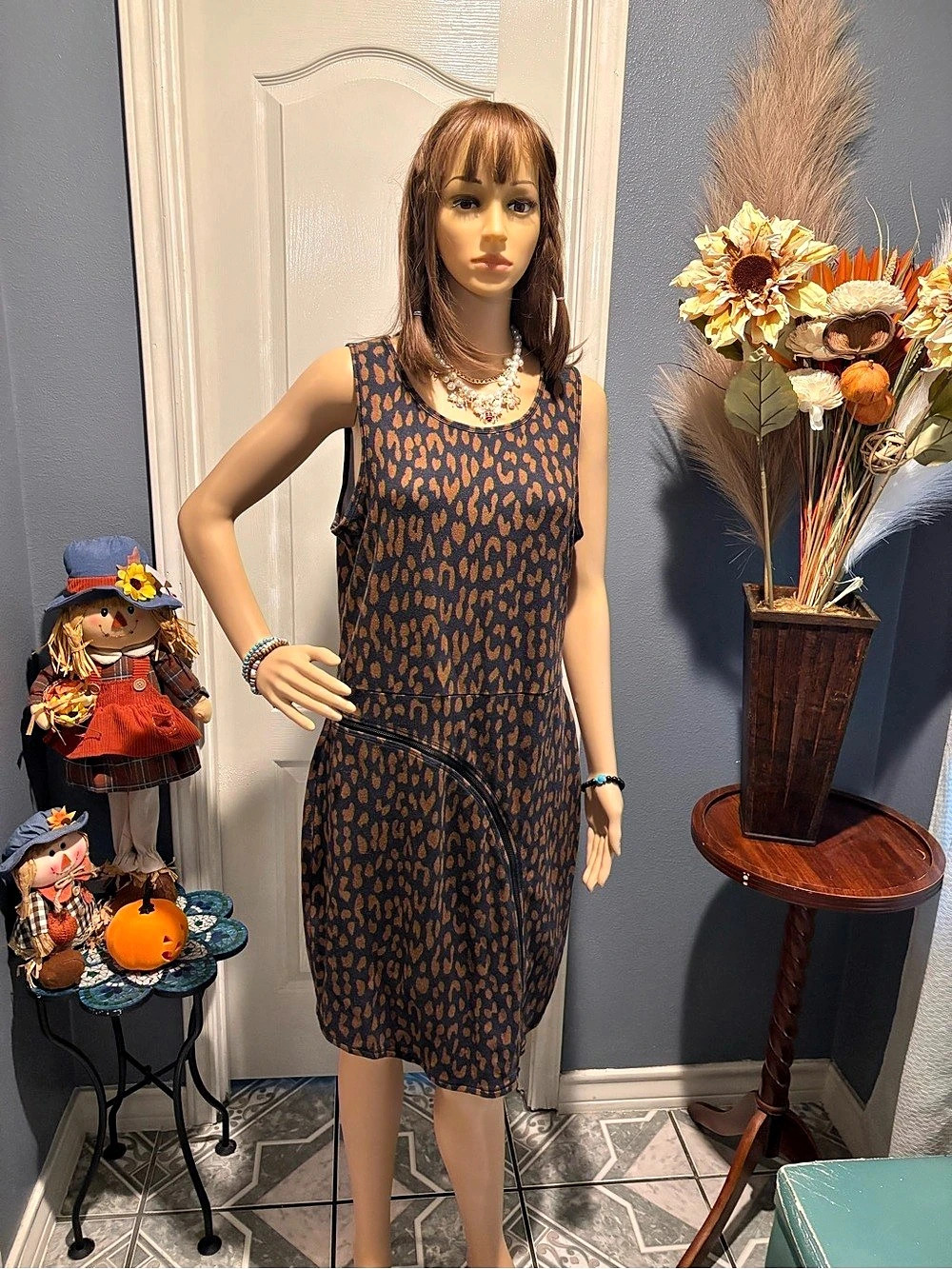 Rachel Roy Leopard Print MIDI Dress in Blue & Brown